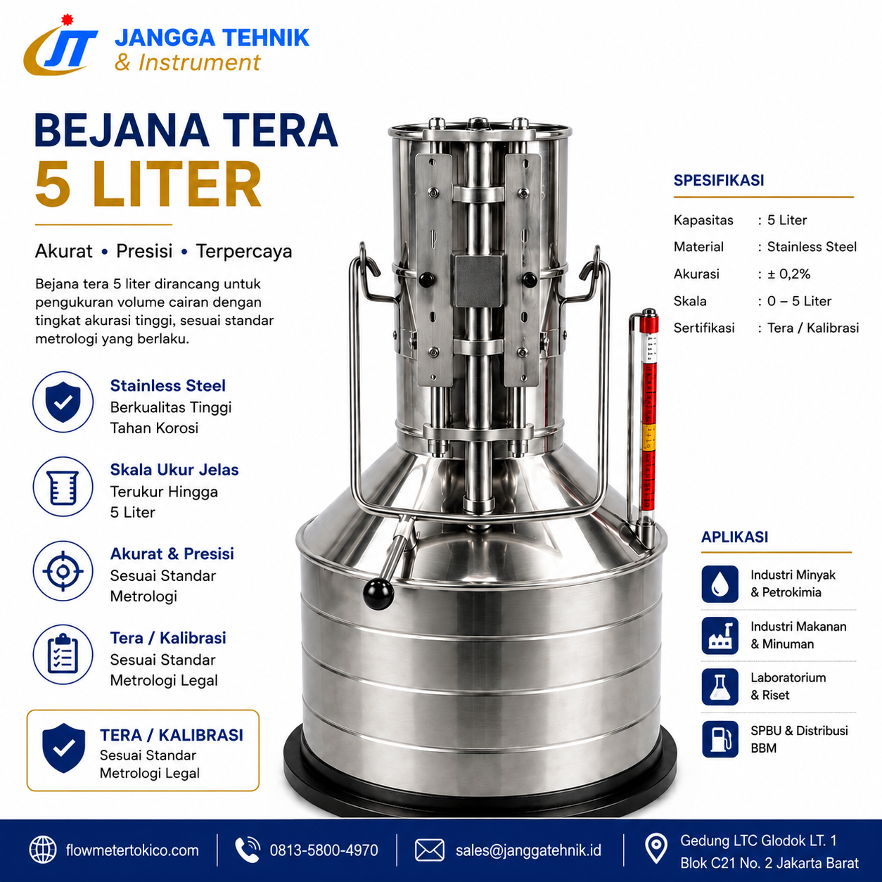 Bejana tera stainless steel untuk pengukuran dan kalibrasi volume cairan